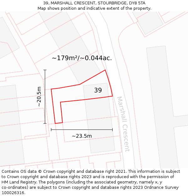 39, MARSHALL CRESCENT, STOURBRIDGE, DY8 5TA: Plot and title map
