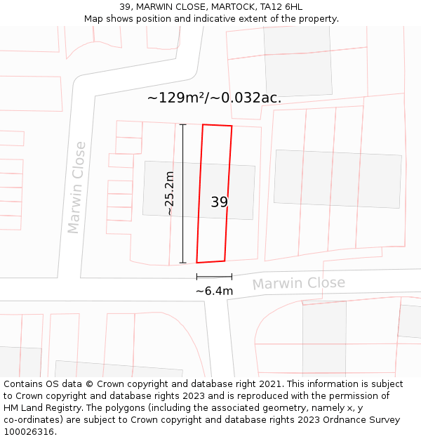 39, MARWIN CLOSE, MARTOCK, TA12 6HL: Plot and title map