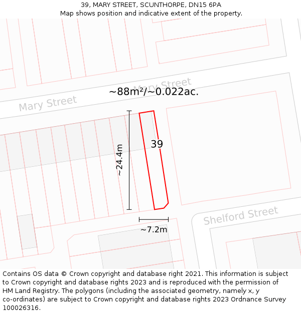 39, MARY STREET, SCUNTHORPE, DN15 6PA: Plot and title map