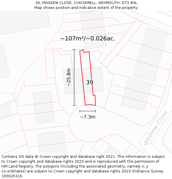 39, MASKEW CLOSE, CHICKERELL, WEYMOUTH, DT3 4NL: Plot and title map