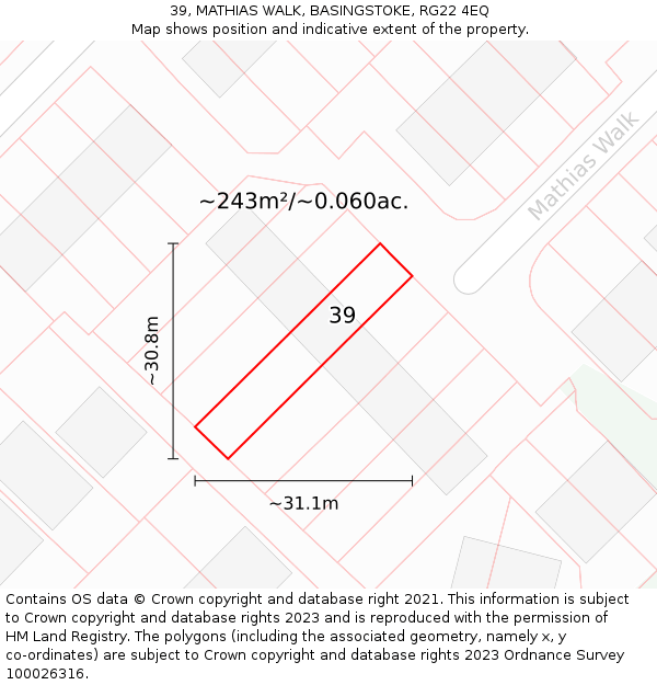 39, MATHIAS WALK, BASINGSTOKE, RG22 4EQ: Plot and title map