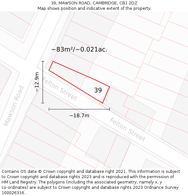 39, MAWSON ROAD, CAMBRIDGE, CB1 2DZ: Plot and title map