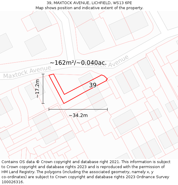 39, MAXTOCK AVENUE, LICHFIELD, WS13 6PE: Plot and title map