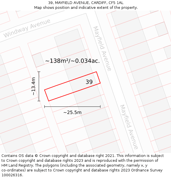 39, MAYFIELD AVENUE, CARDIFF, CF5 1AL: Plot and title map