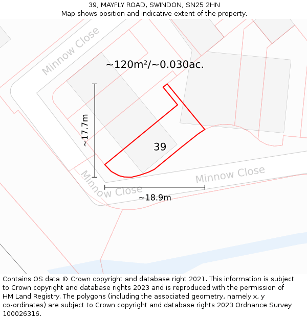 39, MAYFLY ROAD, SWINDON, SN25 2HN: Plot and title map
