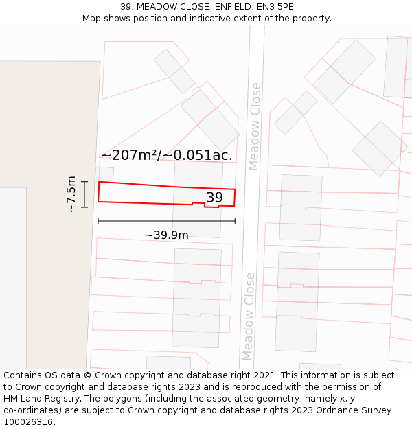 39, MEADOW CLOSE, ENFIELD, EN3 5PE: Plot and title map