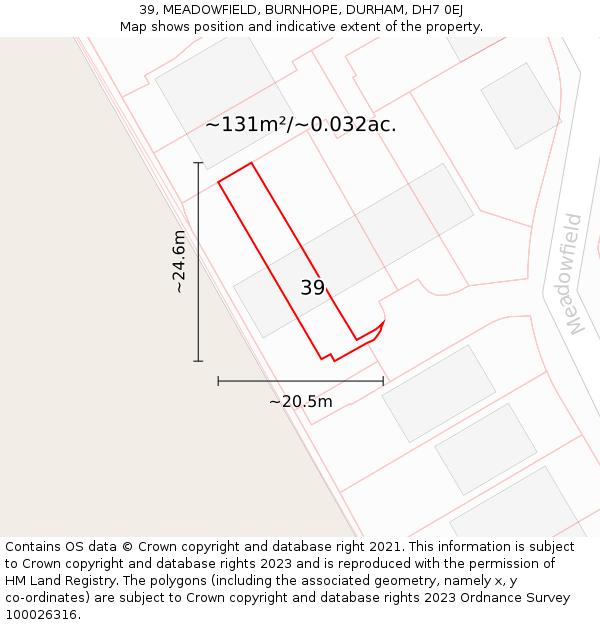 39, MEADOWFIELD, BURNHOPE, DURHAM, DH7 0EJ: Plot and title map