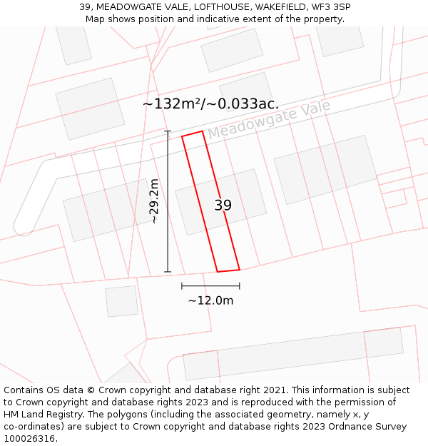 39, MEADOWGATE VALE, LOFTHOUSE, WAKEFIELD, WF3 3SP: Plot and title map