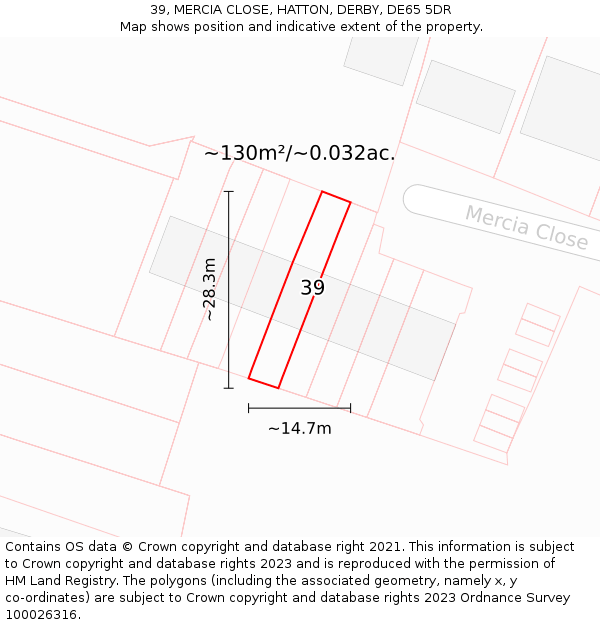 39, MERCIA CLOSE, HATTON, DERBY, DE65 5DR: Plot and title map