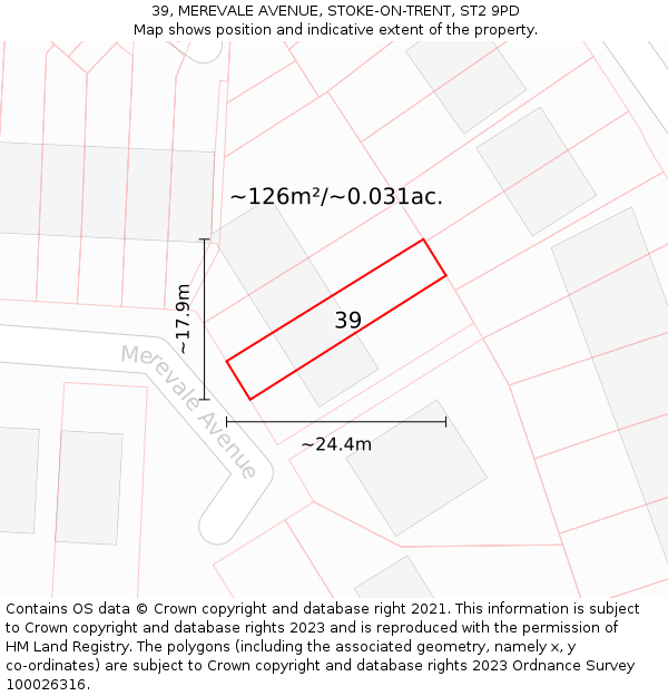 39, MEREVALE AVENUE, STOKE-ON-TRENT, ST2 9PD: Plot and title map
