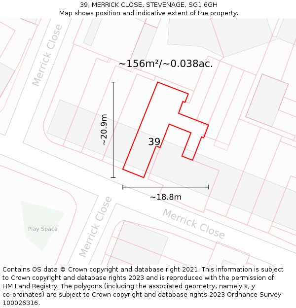 39, MERRICK CLOSE, STEVENAGE, SG1 6GH: Plot and title map