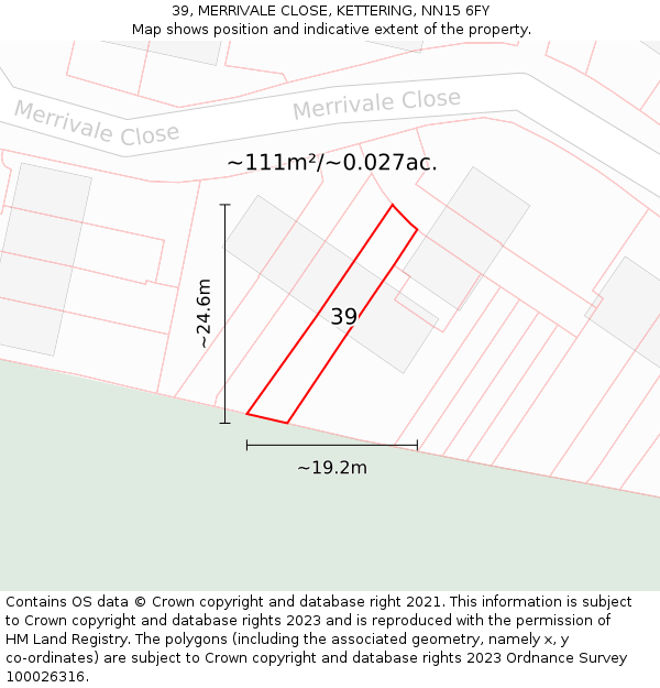 39, MERRIVALE CLOSE, KETTERING, NN15 6FY: Plot and title map