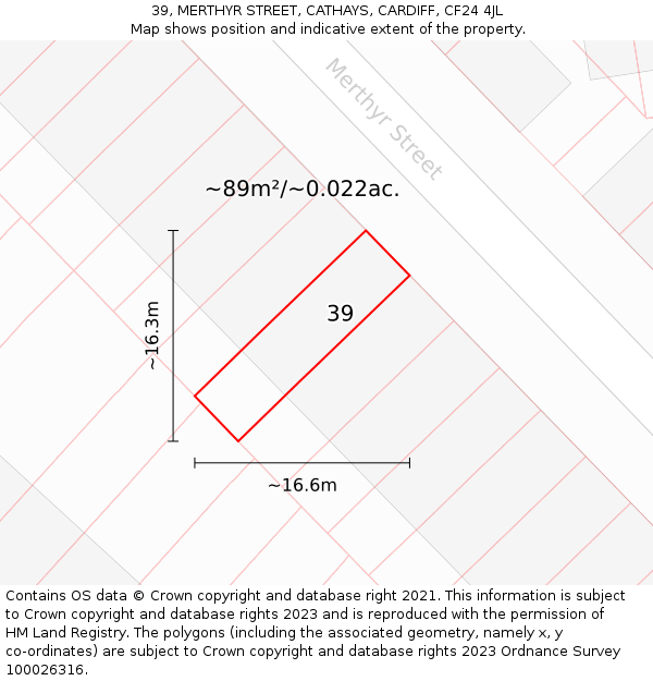 39, MERTHYR STREET, CATHAYS, CARDIFF, CF24 4JL: Plot and title map