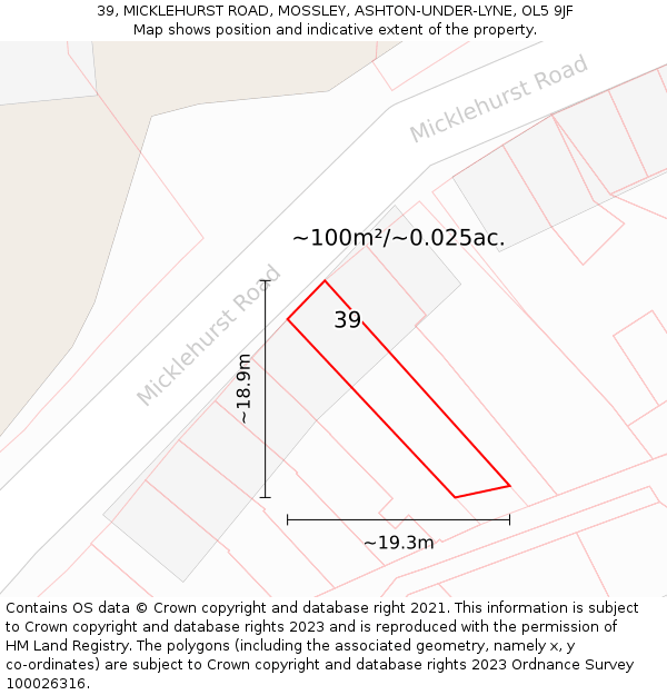 39, MICKLEHURST ROAD, MOSSLEY, ASHTON-UNDER-LYNE, OL5 9JF: Plot and title map
