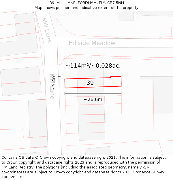 39, MILL LANE, FORDHAM, ELY, CB7 5NH: Plot and title map