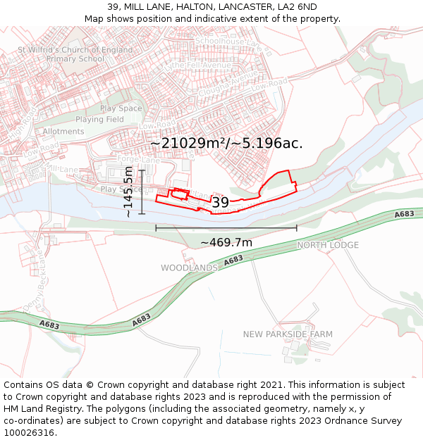 39, MILL LANE, HALTON, LANCASTER, LA2 6ND: Plot and title map