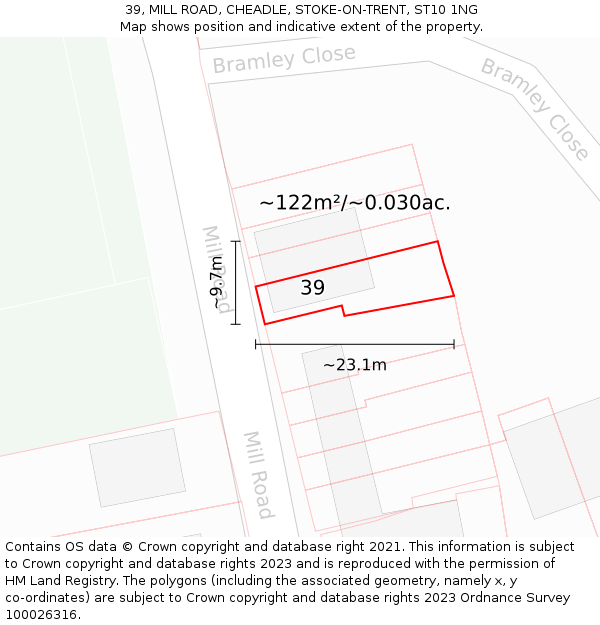 39, MILL ROAD, CHEADLE, STOKE-ON-TRENT, ST10 1NG: Plot and title map