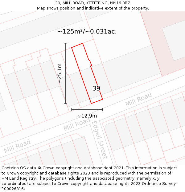 39, MILL ROAD, KETTERING, NN16 0RZ: Plot and title map