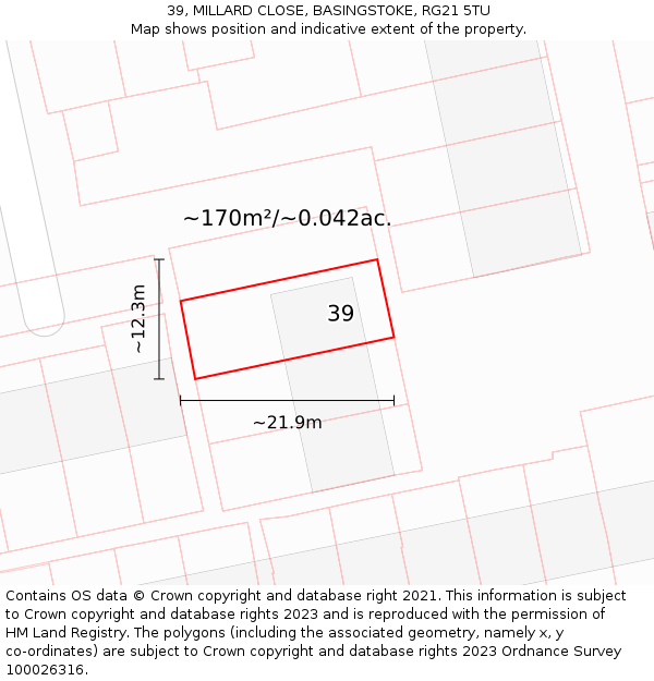 39, MILLARD CLOSE, BASINGSTOKE, RG21 5TU: Plot and title map