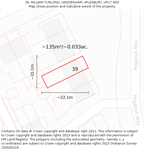 39, MILLWAY FURLONG, HADDENHAM, AYLESBURY, HP17 8SD: Plot and title map