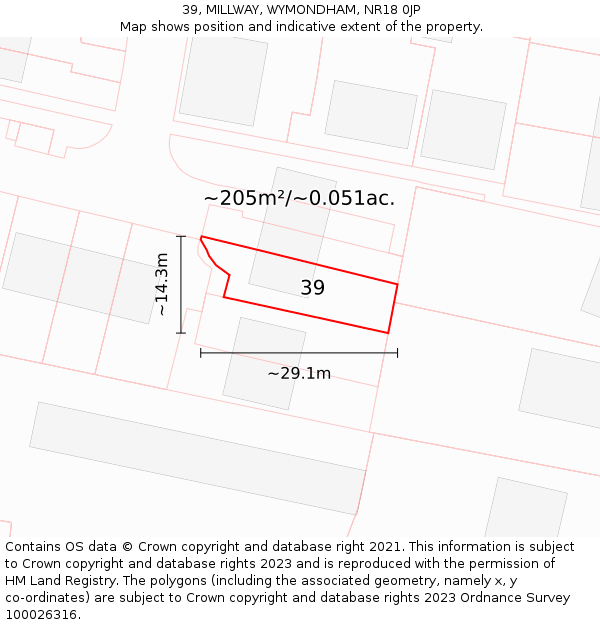 39, MILLWAY, WYMONDHAM, NR18 0JP: Plot and title map