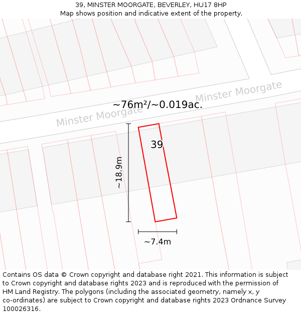 39, MINSTER MOORGATE, BEVERLEY, HU17 8HP: Plot and title map