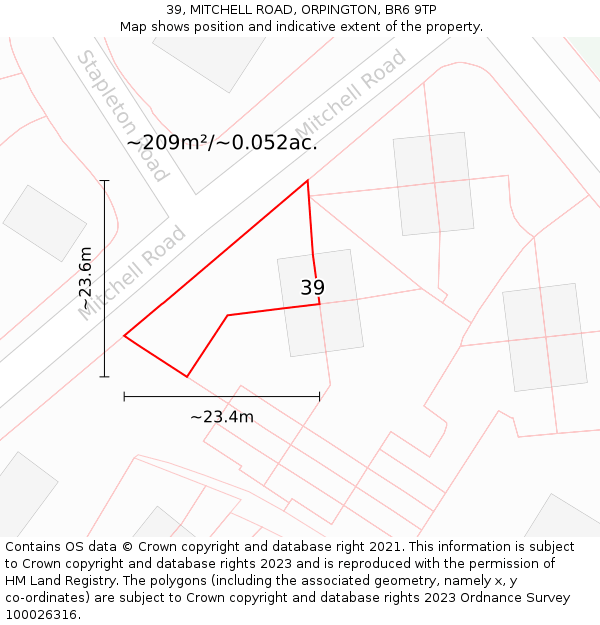 39, MITCHELL ROAD, ORPINGTON, BR6 9TP: Plot and title map