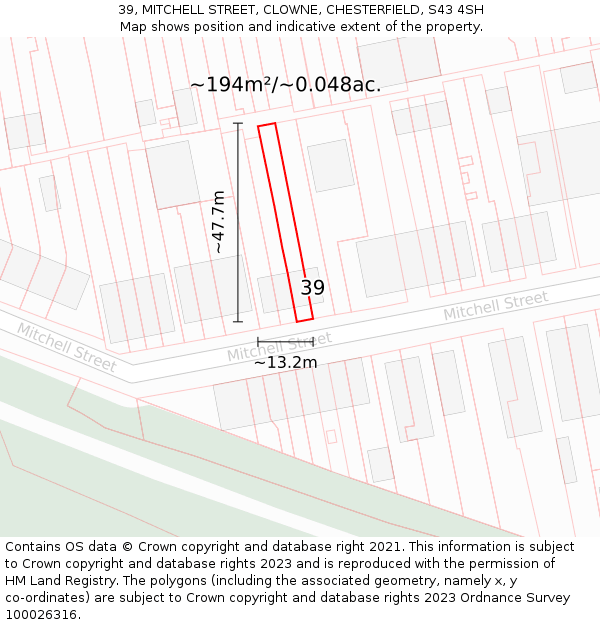 39, MITCHELL STREET, CLOWNE, CHESTERFIELD, S43 4SH: Plot and title map