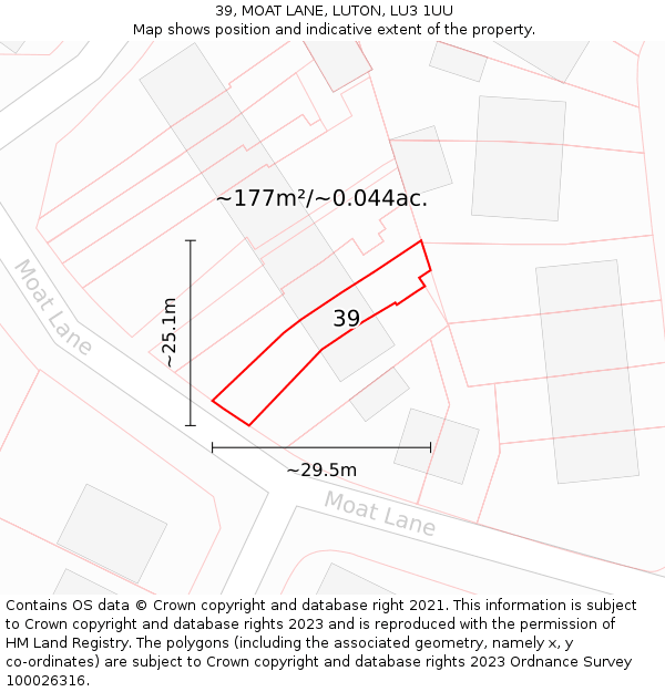 39, MOAT LANE, LUTON, LU3 1UU: Plot and title map