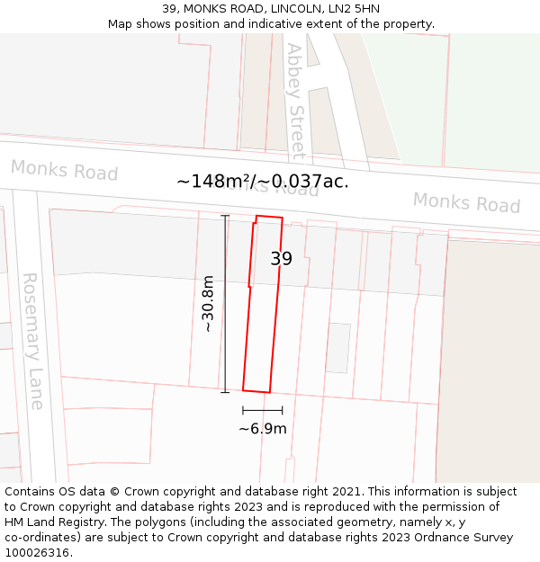 39, MONKS ROAD, LINCOLN, LN2 5HN: Plot and title map