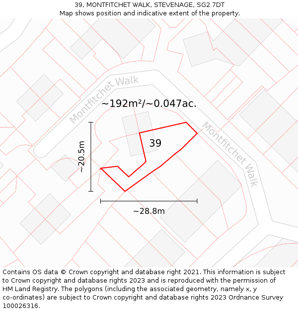 39, MONTFITCHET WALK, STEVENAGE, SG2 7DT: Plot and title map