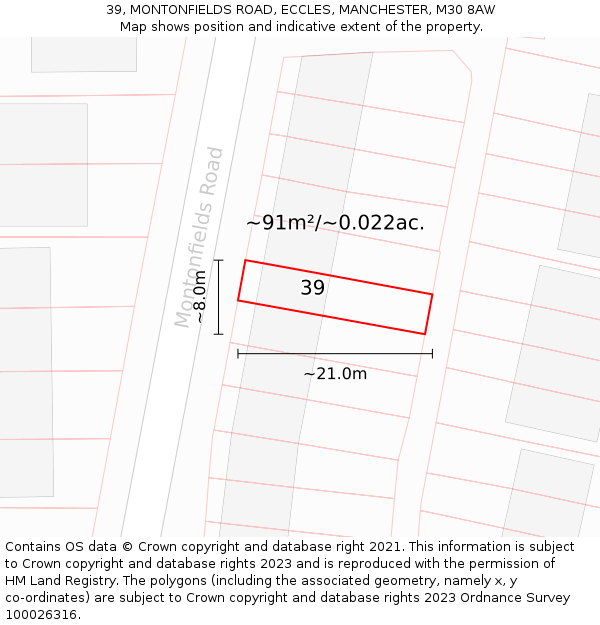 39, MONTONFIELDS ROAD, ECCLES, MANCHESTER, M30 8AW: Plot and title map