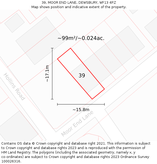39, MOOR END LANE, DEWSBURY, WF13 4PZ: Plot and title map