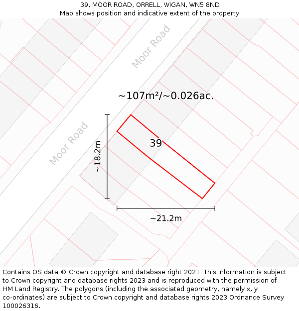 39, MOOR ROAD, ORRELL, WIGAN, WN5 8ND: Plot and title map