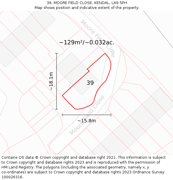 39, MOORE FIELD CLOSE, KENDAL, LA9 5PH: Plot and title map