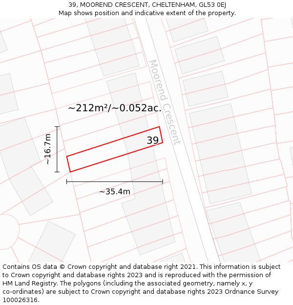 39, MOOREND CRESCENT, CHELTENHAM, GL53 0EJ: Plot and title map