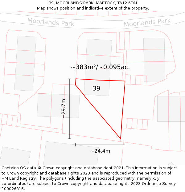 39, MOORLANDS PARK, MARTOCK, TA12 6DN: Plot and title map