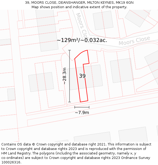 39, MOORS CLOSE, DEANSHANGER, MILTON KEYNES, MK19 6GN: Plot and title map