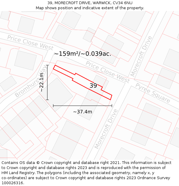 39, MORECROFT DRIVE, WARWICK, CV34 6NU: Plot and title map