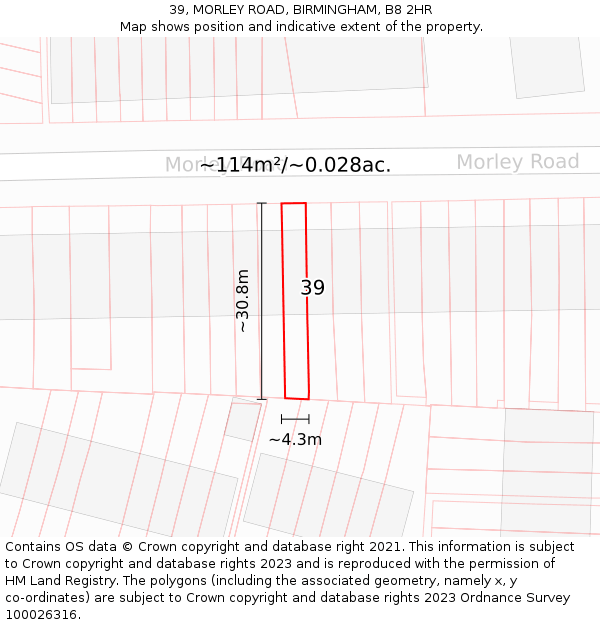 39, MORLEY ROAD, BIRMINGHAM, B8 2HR: Plot and title map