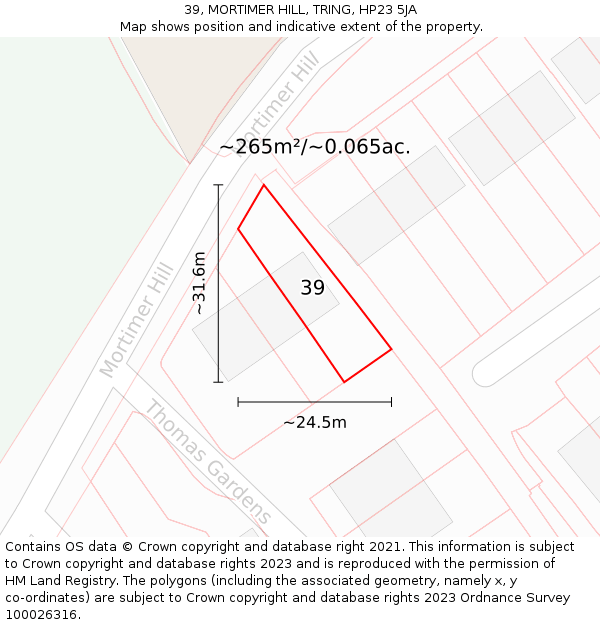 39, MORTIMER HILL, TRING, HP23 5JA: Plot and title map