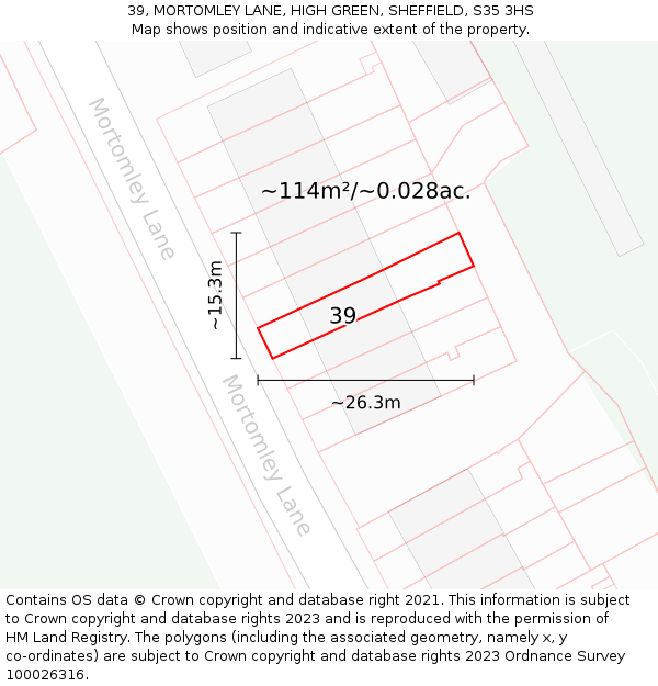 39, MORTOMLEY LANE, HIGH GREEN, SHEFFIELD, S35 3HS: Plot and title map