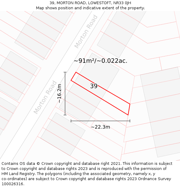 39, MORTON ROAD, LOWESTOFT, NR33 0JH: Plot and title map