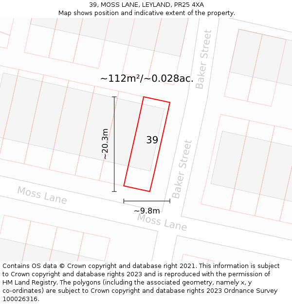 39, MOSS LANE, LEYLAND, PR25 4XA: Plot and title map