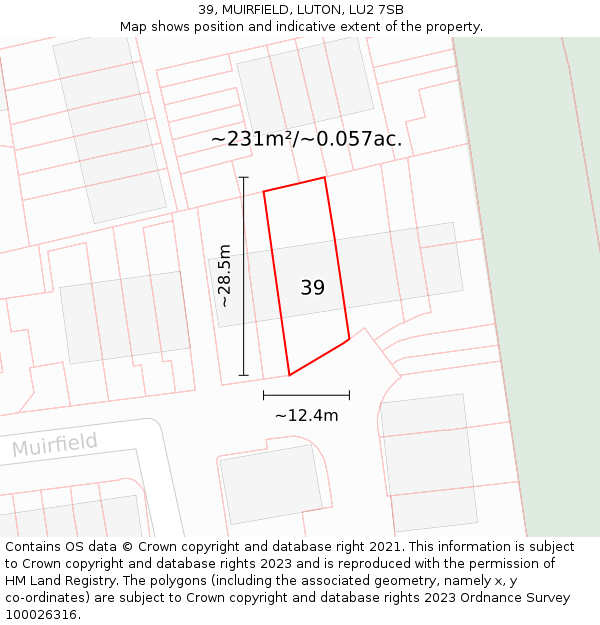 39, MUIRFIELD, LUTON, LU2 7SB: Plot and title map