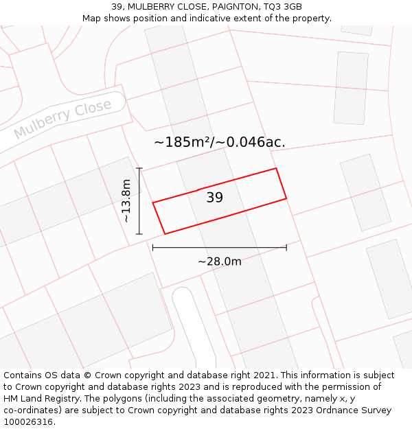 39, MULBERRY CLOSE, PAIGNTON, TQ3 3GB: Plot and title map