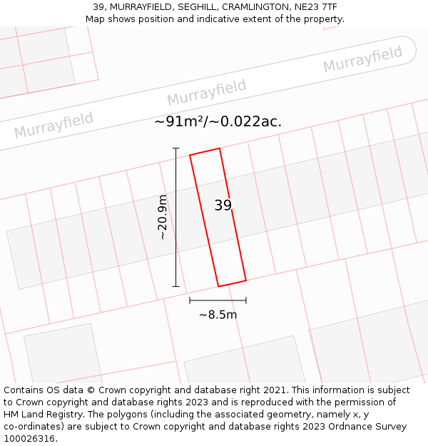 39, MURRAYFIELD, SEGHILL, CRAMLINGTON, NE23 7TF: Plot and title map