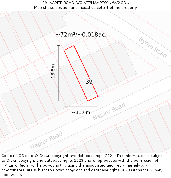 39, NAPIER ROAD, WOLVERHAMPTON, WV2 3DU: Plot and title map