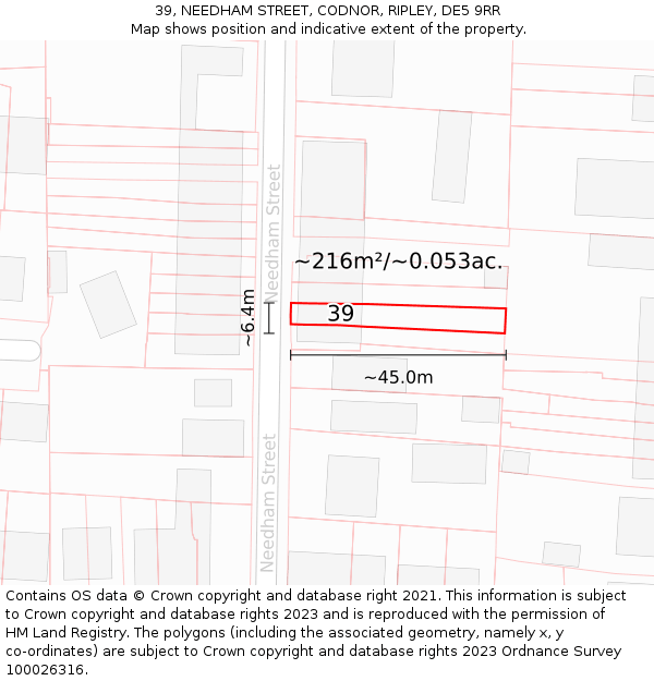 39, NEEDHAM STREET, CODNOR, RIPLEY, DE5 9RR: Plot and title map