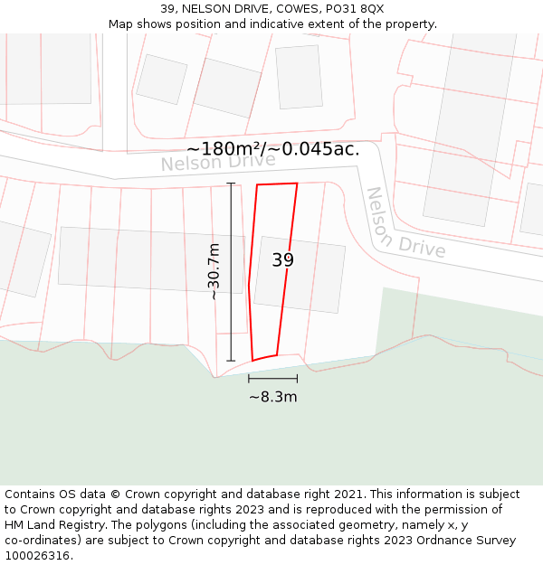 39, NELSON DRIVE, COWES, PO31 8QX: Plot and title map